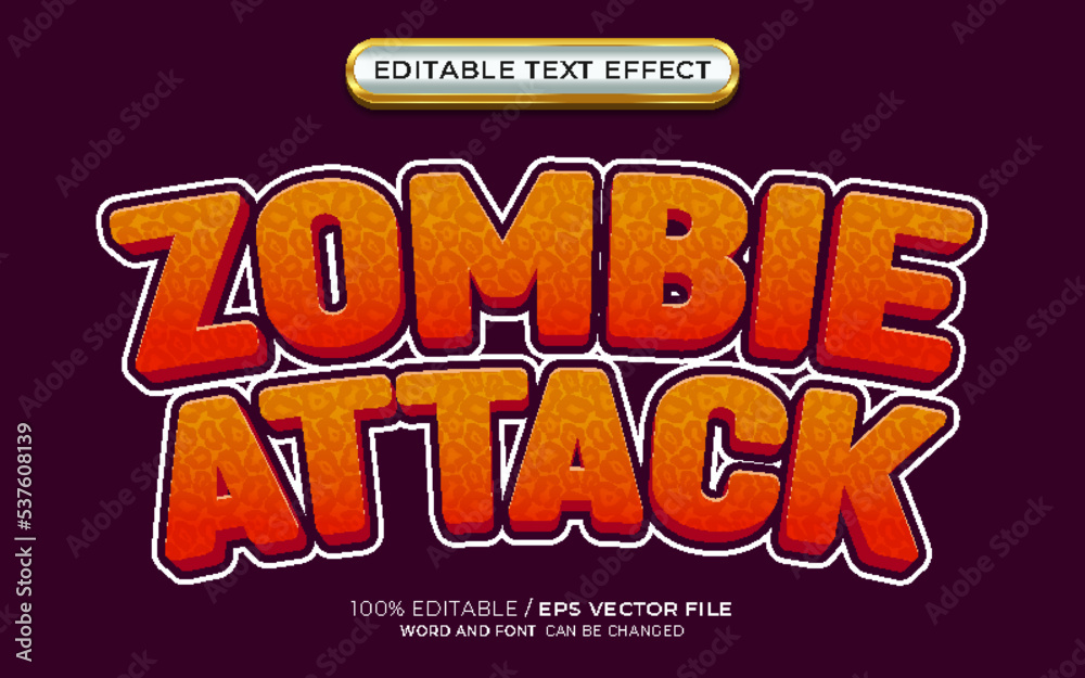 Zombie Attack 3D Editable Text Effect Outline and Cartoon Style with Halloween Theme