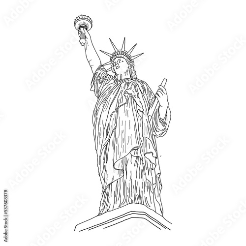 single line drawing of statue of liberty isolated on white background