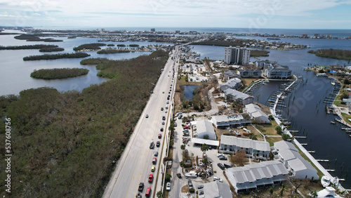 aerial view of city after hurricane ian photo