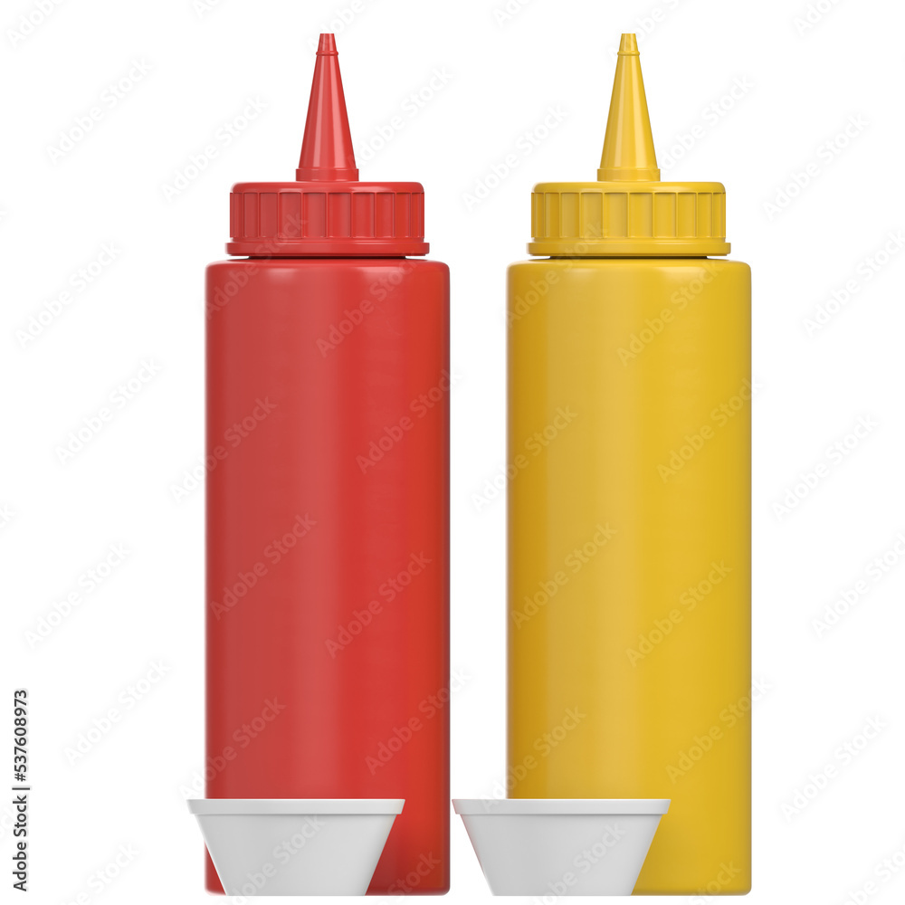 3d rendering illustration of ketchup and mustard bottles 3d rendering illustration of ketchup and mustard bottles