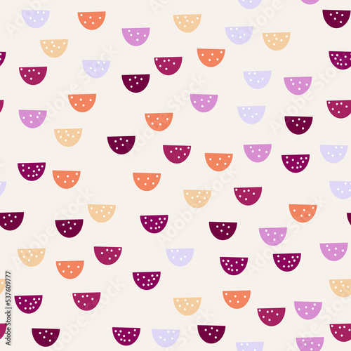 Cute abstract children's semicircle pattern and dots seamless background wallpaper. Vector image