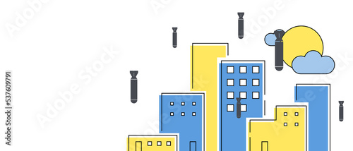 Concept of a fire in the city. Destruction due to the fall of the rocket