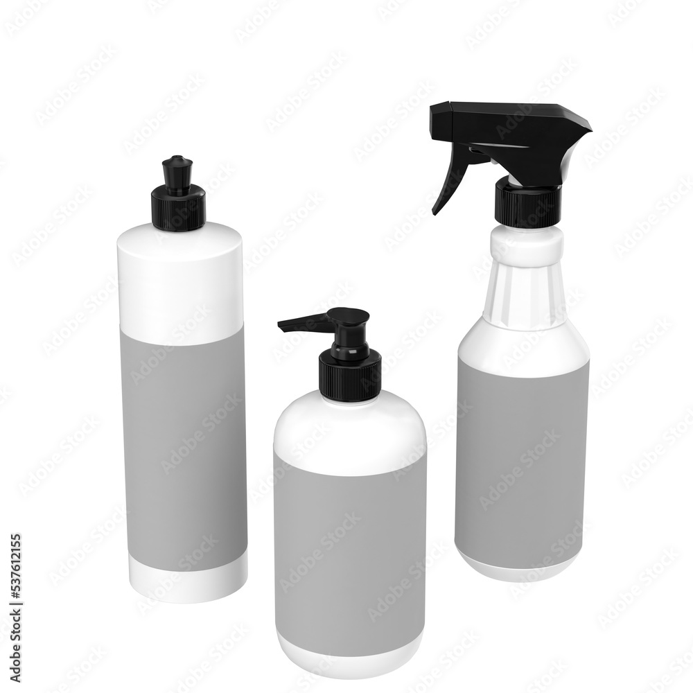 3d rendering illustration of a set of kitchen bottles 3d rendering illustration of a set of kitchen bottles