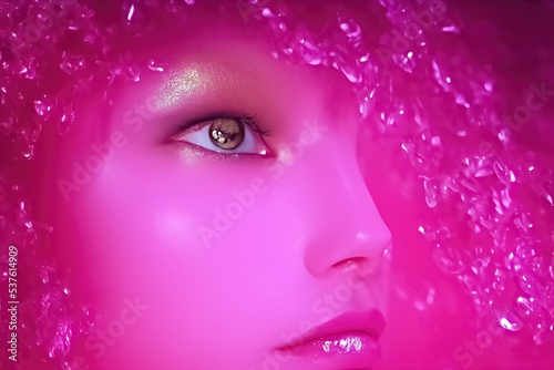 model girl smooth side face carefully made up with cosmetics. artistic fashion modern style. 3d rendering illustration.