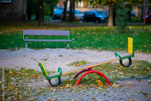 Empty swings in a childrens playground