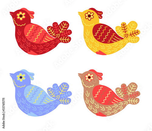 Stylized birds drawing. Linear drawing. Decorative birds. Vector illustration.