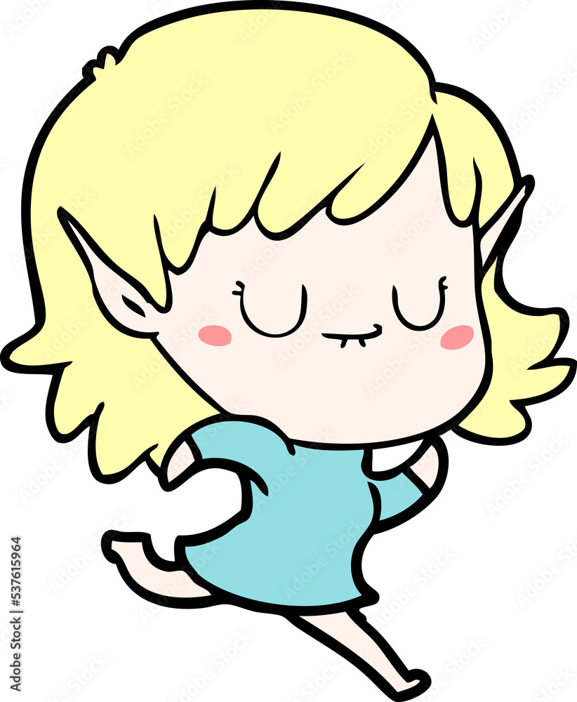 happy cartoon elf girl running happy cartoon elf girl running