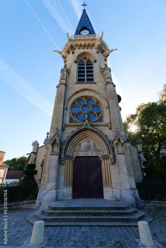 The neogothic Saint Medard church located in Vigny, Val d'Oise region, France.