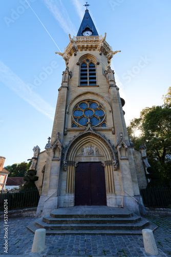 The neogothic Saint Medard church located in Vigny, Val d'Oise region, France.