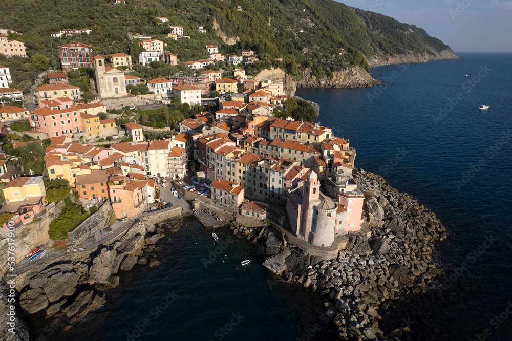 Naklejka premium Aerial view of the Ligurian village of Tellaro