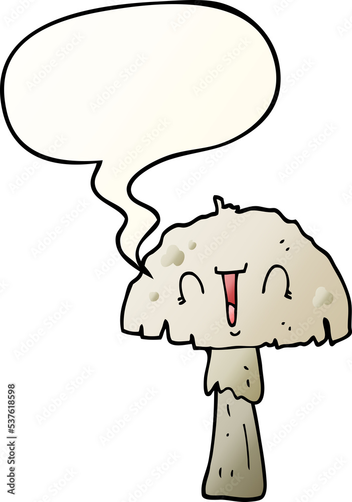 cartoon mushroom with speech bubble in smooth gradient style cartoon mushroom with speech bubble in smooth gradient style