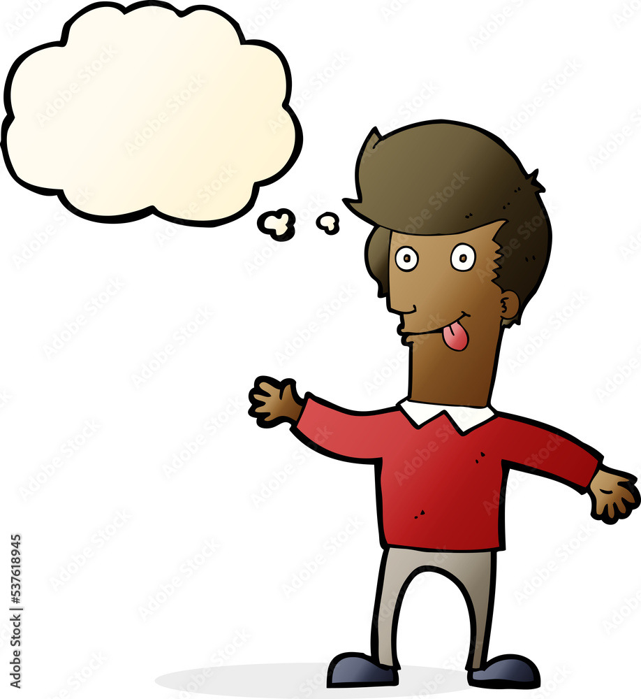 cartoon man sticking out tongue with thought bubble cartoon man sticking out tongue with thought bubble