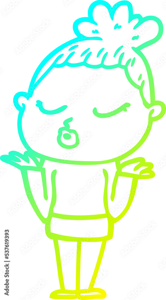 Obraz premium cold gradient line drawing of a cartoon calm woman