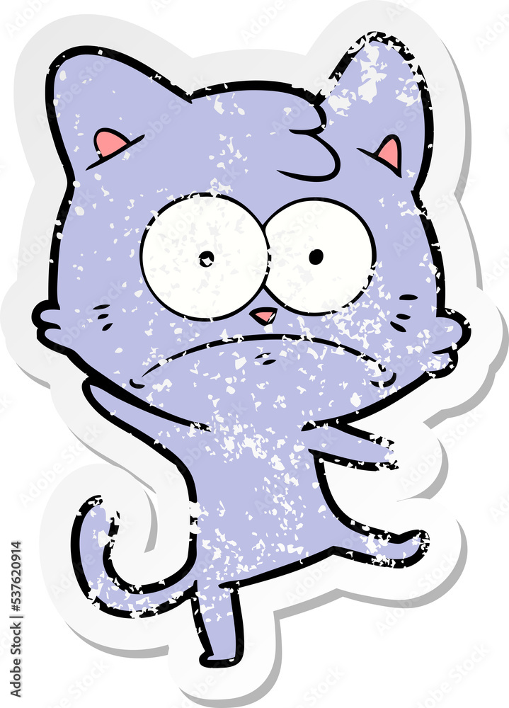 distressed sticker of a cartoon nervous cat distressed sticker of a cartoon nervous cat