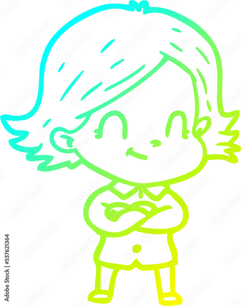 Fototapeta premium cold gradient line drawing of a cartoon friendly girl