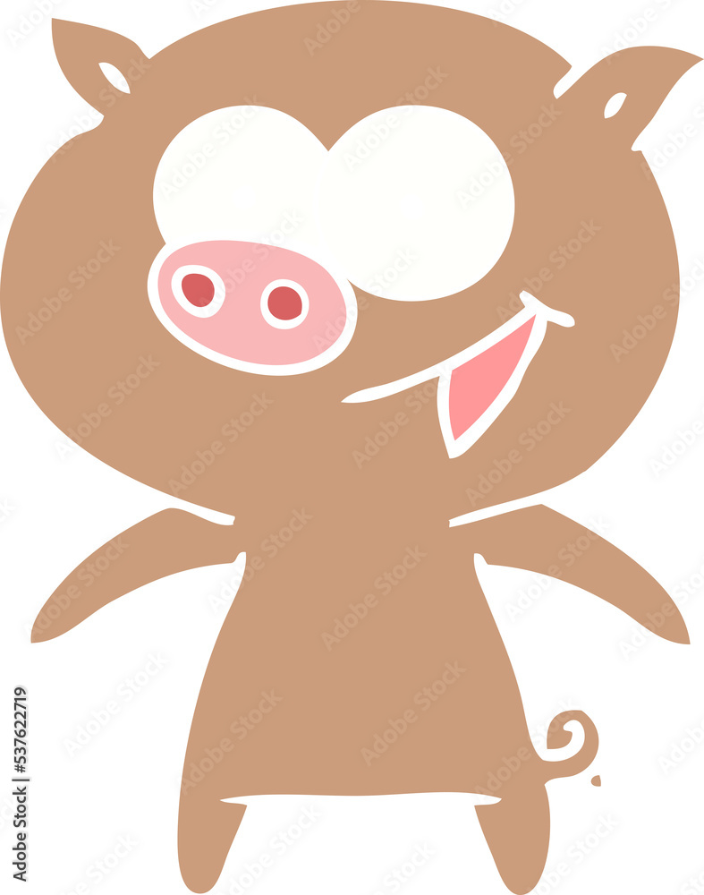Fototapeta premium cheerful pig flat color style cartoon