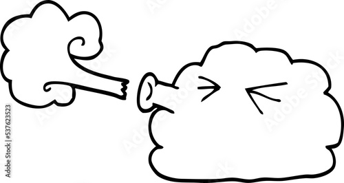 Photo line drawing cartoon cloud blowing a gale