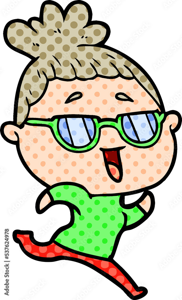 cartoon happy woman wearing spectacles cartoon happy woman wearing spectacles
