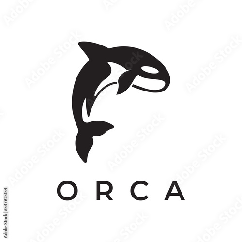 Simple black orca whale animal template logo creative design. Killer underwater animal. Logo for business, identity and branding.