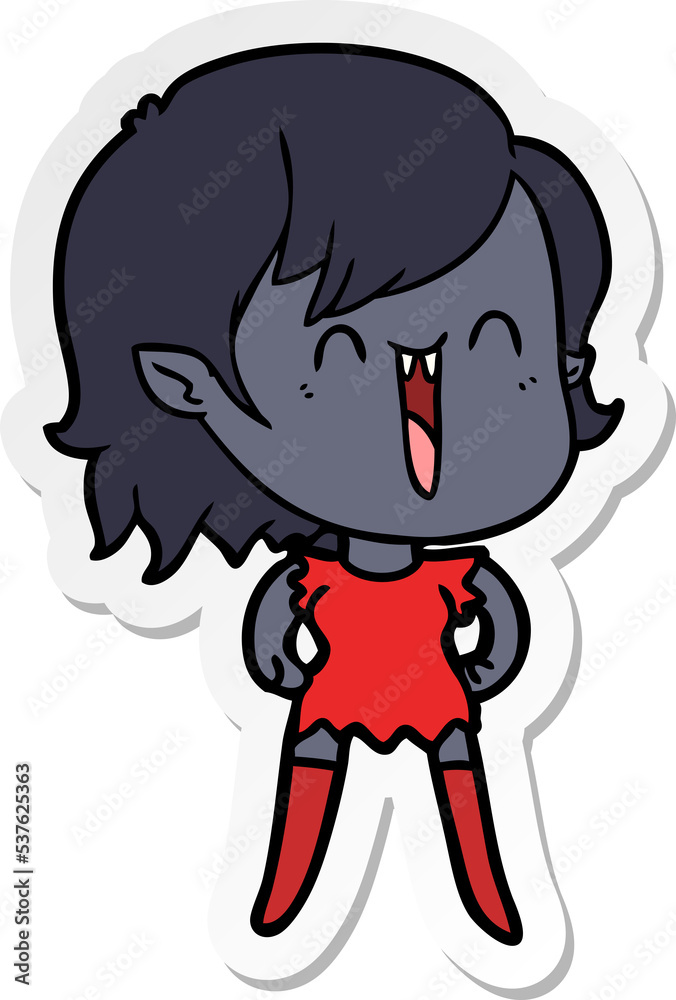 sticker of a cute cartoon happy vampire girl sticker of a cute cartoon happy vampire girl