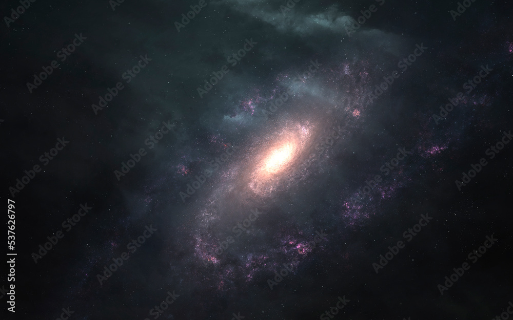 3D illustration of spiral galaxy in deep space. 5K realistic science fiction art. Elements of image provided by Nasa