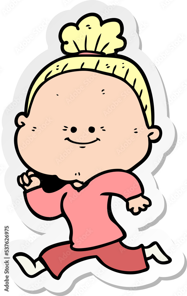 sticker of a cartoon happy old woman sticker of a cartoon happy old woman
