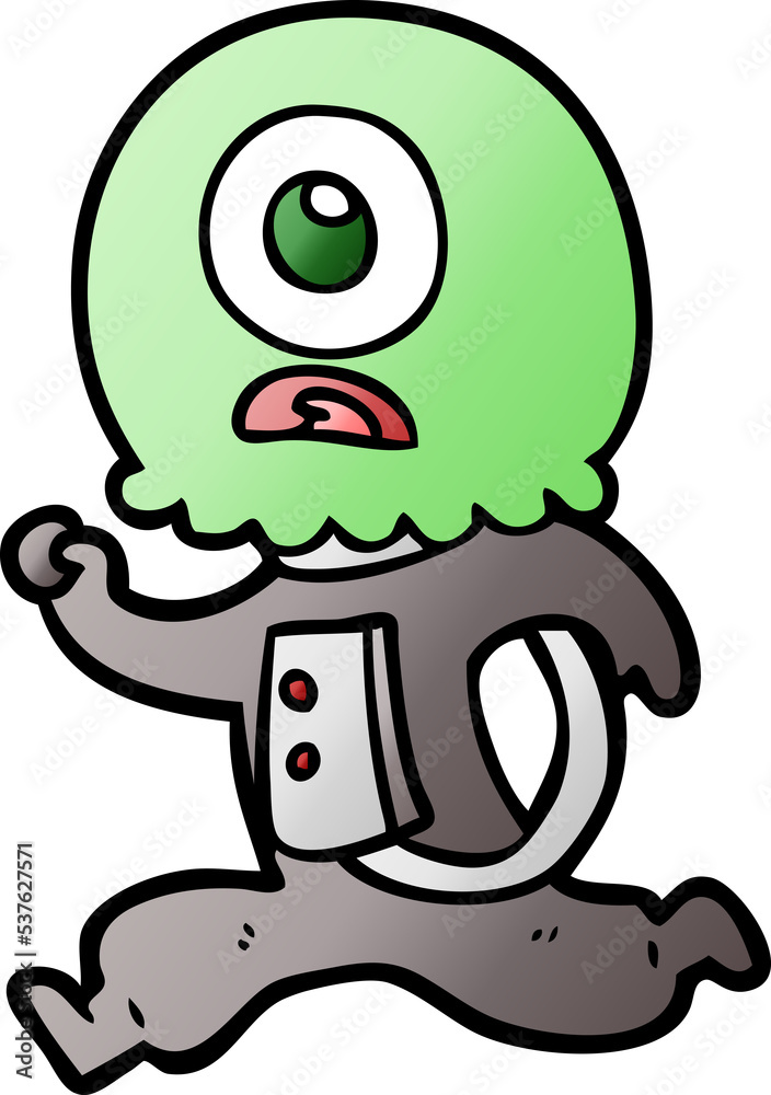 cartoon cyclops alien spaceman running cartoon cyclops alien spaceman running