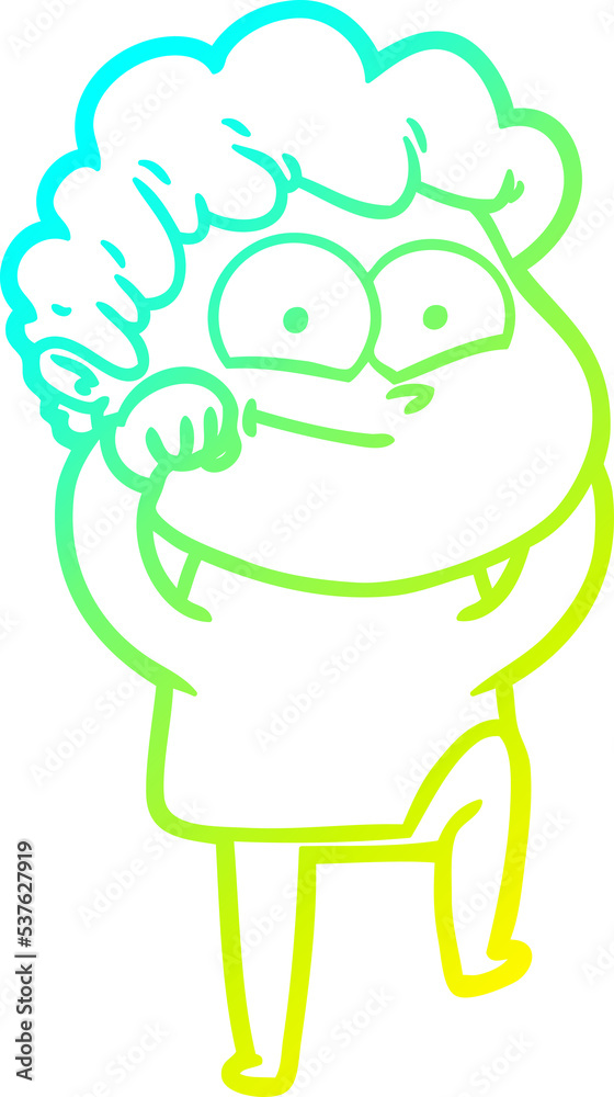 Fototapeta premium cold gradient line drawing of a cartoon happy man