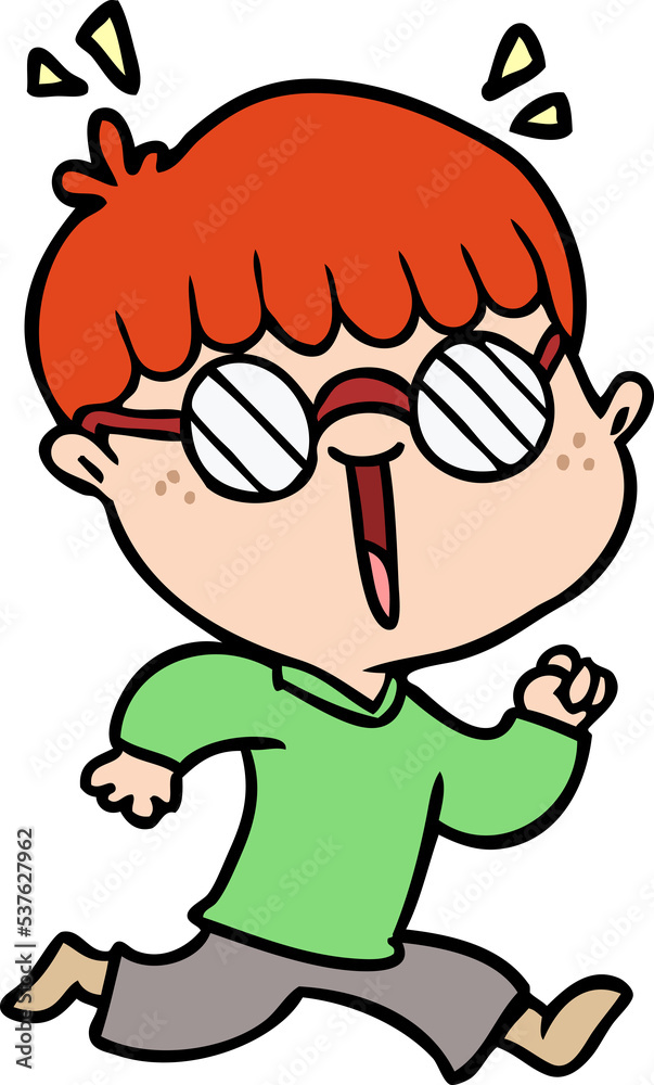 cartoon running boy wearing spectacles