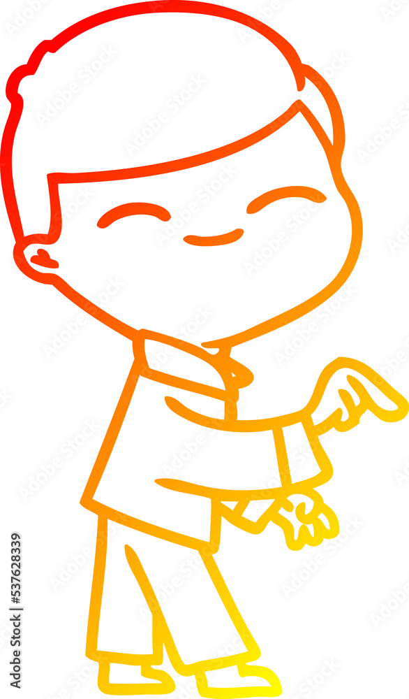 warm gradient line drawing of a cartoon smiling boy pointing warm gradient line drawing of a cartoon smiling boy pointing