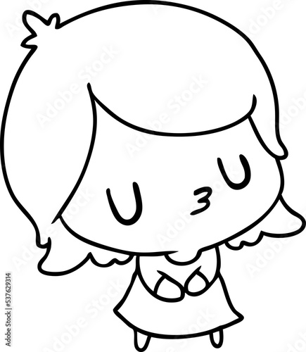 line drawing illustration of a cute kawaii girl