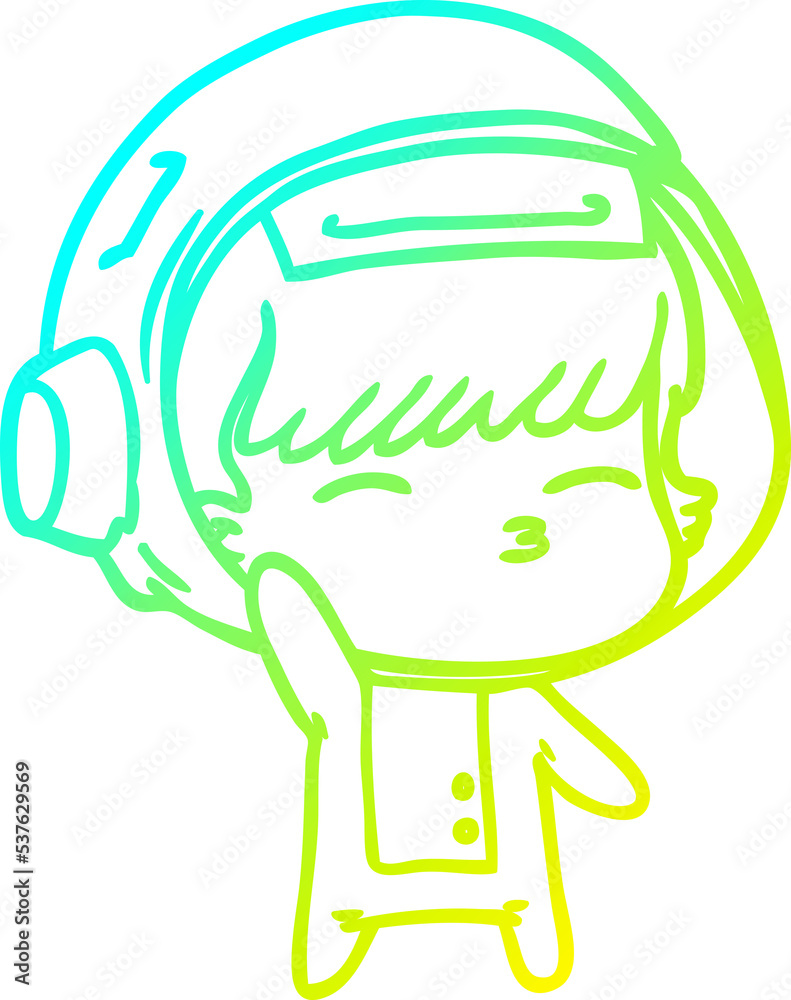 cold gradient line drawing of a cartoon curious astronaut waving cold gradient line drawing of a cartoon curious astronaut waving
