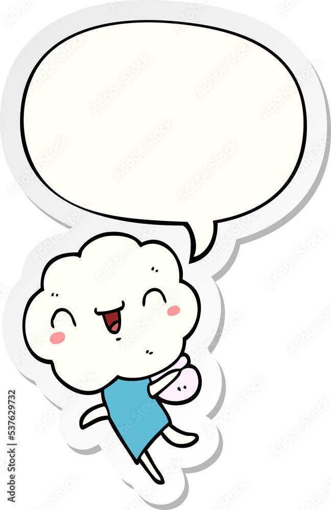 cute cartoon cloud head creature with speech bubble sticker cute cartoon cloud head creature with speech bubble sticker