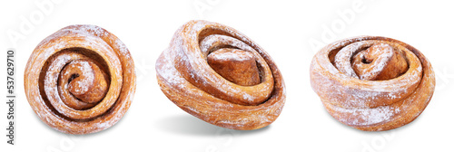 Quadro em tela Cinnamon roll bun with sugar sprinkles on a white isolated background