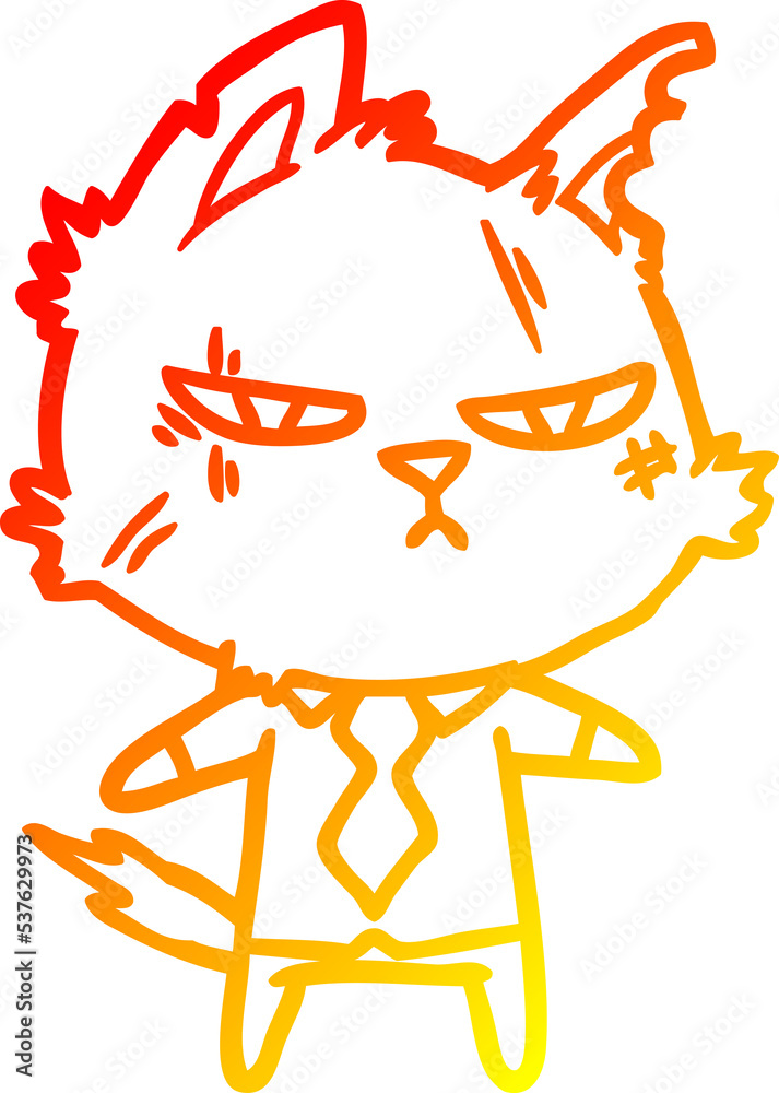 warm gradient line drawing of a tough cartoon cat in shirt and tie warm gradient line drawing of a tough cartoon cat in shirt and tie