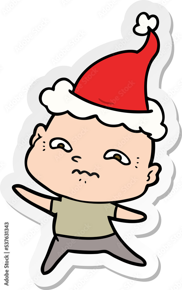 hand drawn sticker cartoon of a nervous man wearing santa hat hand drawn sticker cartoon of a nervous man wearing santa hat