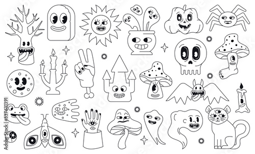 Wallpaper Mural Stylized as an old cartoon set of black and white Halloween characters. Contoured vector funny figures and tatoo. Torontodigital.ca
