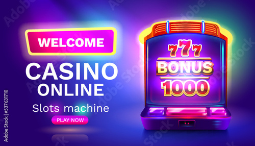 Casino slots machine winner, jackpot fortune bonus 1000, 777 win banner. Vector