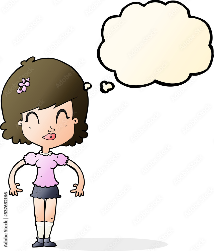 cartoon happy pretty woman with thought bubble cartoon happy pretty woman with thought bubble