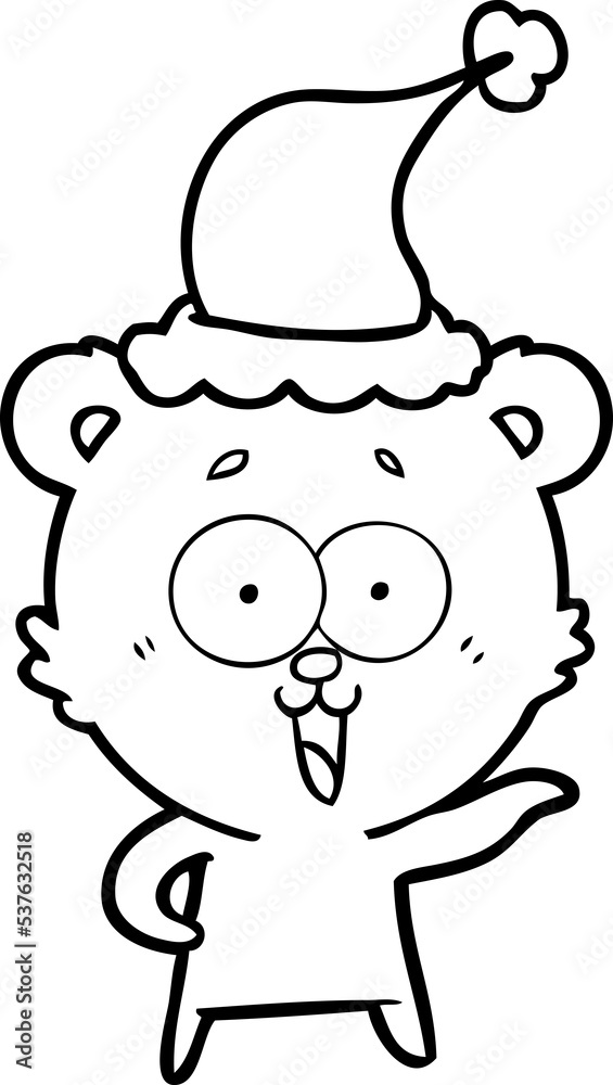 laughing teddy bear hand drawn line drawing of a wearing santa hat laughing teddy bear hand drawn line drawing of a wearing santa hat