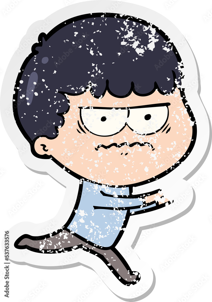 distressed sticker of a cartoon annoyed man distressed sticker of a cartoon annoyed man