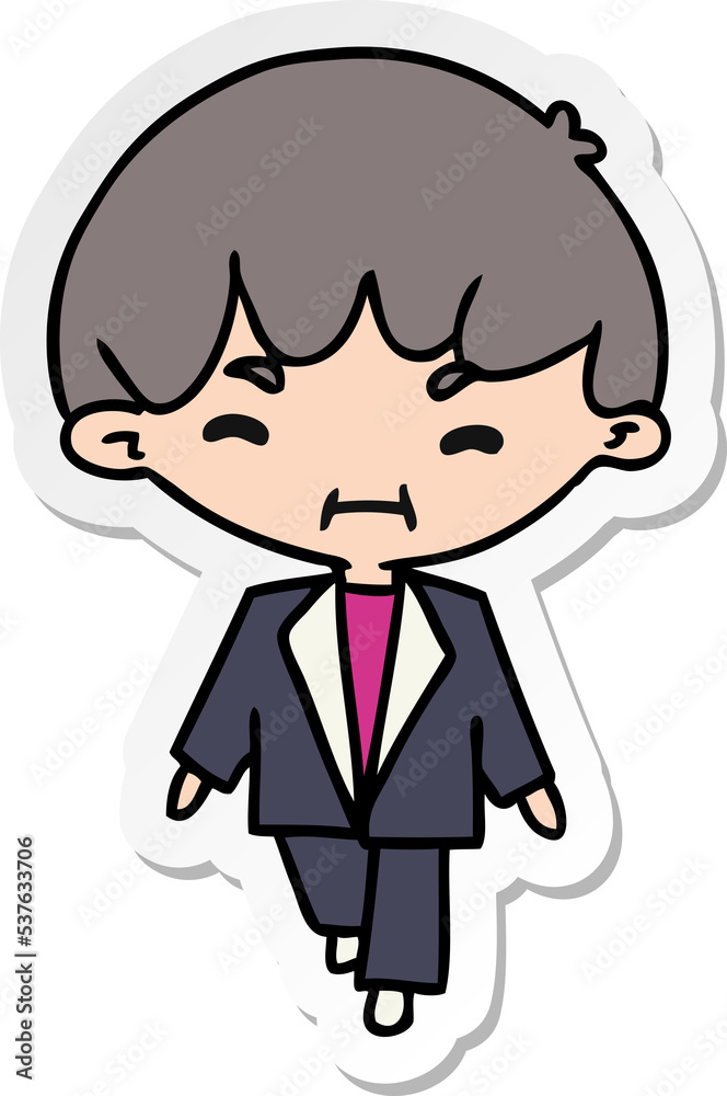 sticker cartoon illustration kawaii cute man in suit