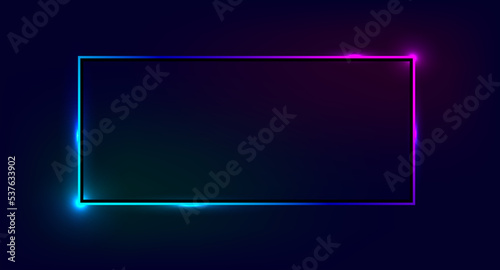 Neon rectangular frame with shining effects on a dark background.