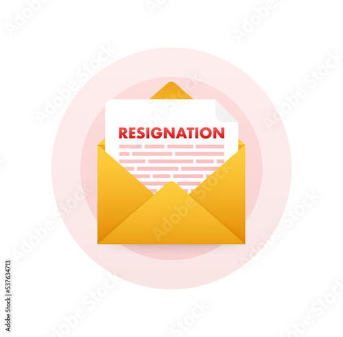 letter of resignation paper document, file. Vector stock illustration.