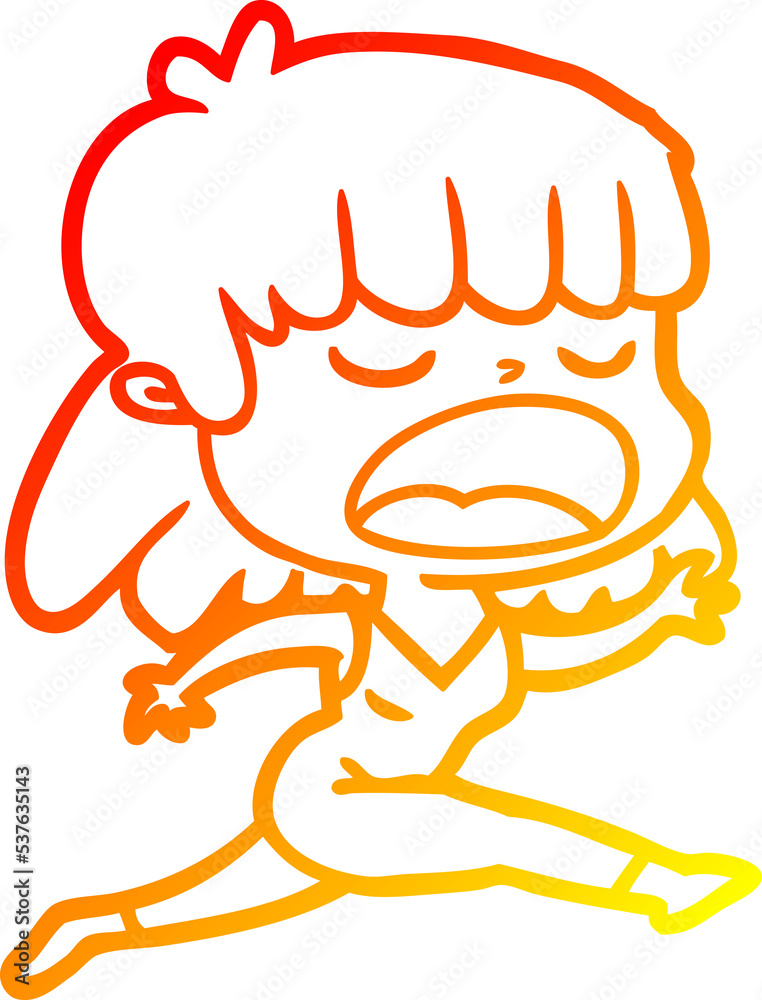 warm gradient line drawing of a cartoon woman talking loudly warm gradient line drawing of a cartoon woman talking loudly