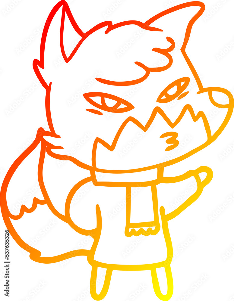 warm gradient line drawing of a clever cartoon fox warm gradient line drawing of a clever cartoon fox