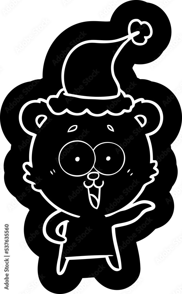 laughing teddy  bear quirky cartoon icon of a wearing santa hat