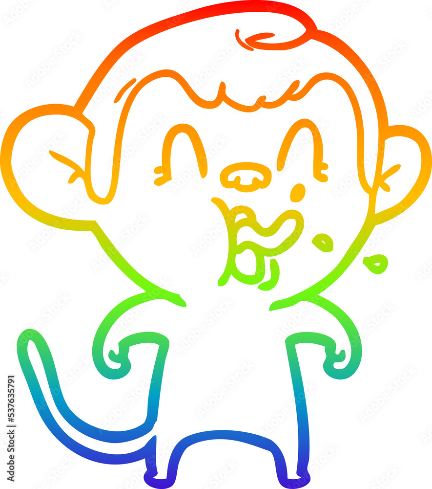 rainbow gradient line drawing of a crazy cartoon monkey rainbow gradient line drawing of a crazy cartoon monkey