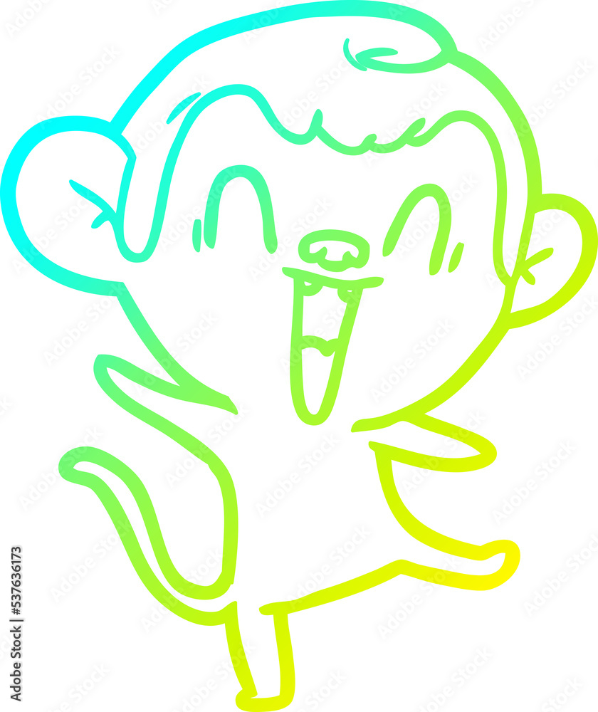 cold gradient line drawing of a cartoon laughing monkey cold gradient line drawing of a cartoon laughing monkey