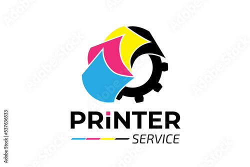 Printer Service Logo Design Vector in CMYK Colors